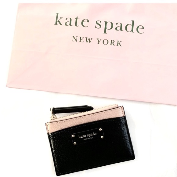 NWT Kate Spade leather zip card wallet black blush - Picture 2 of 7